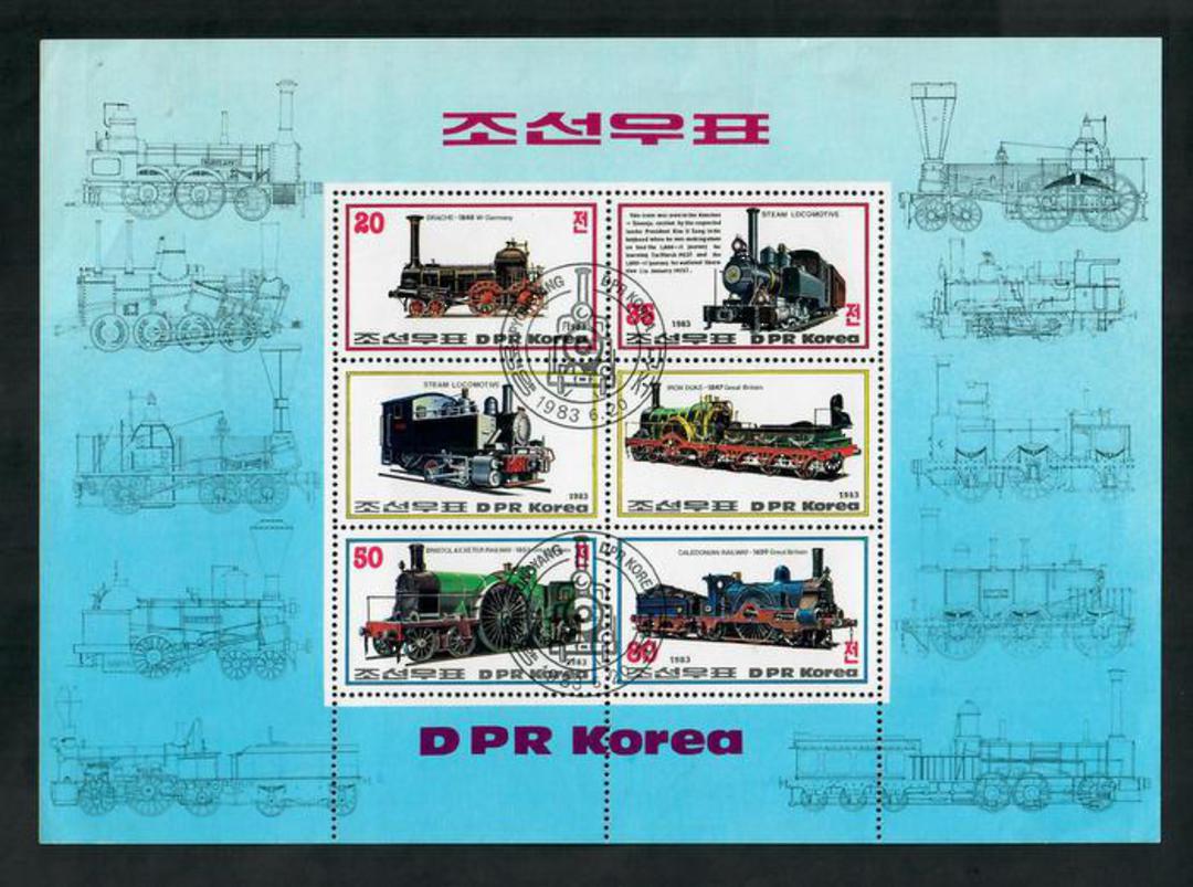 NORTH KOREA 1983 Railway Locomotives. Sheetlet of 4 plus two labels. - 51065 - FU image 0