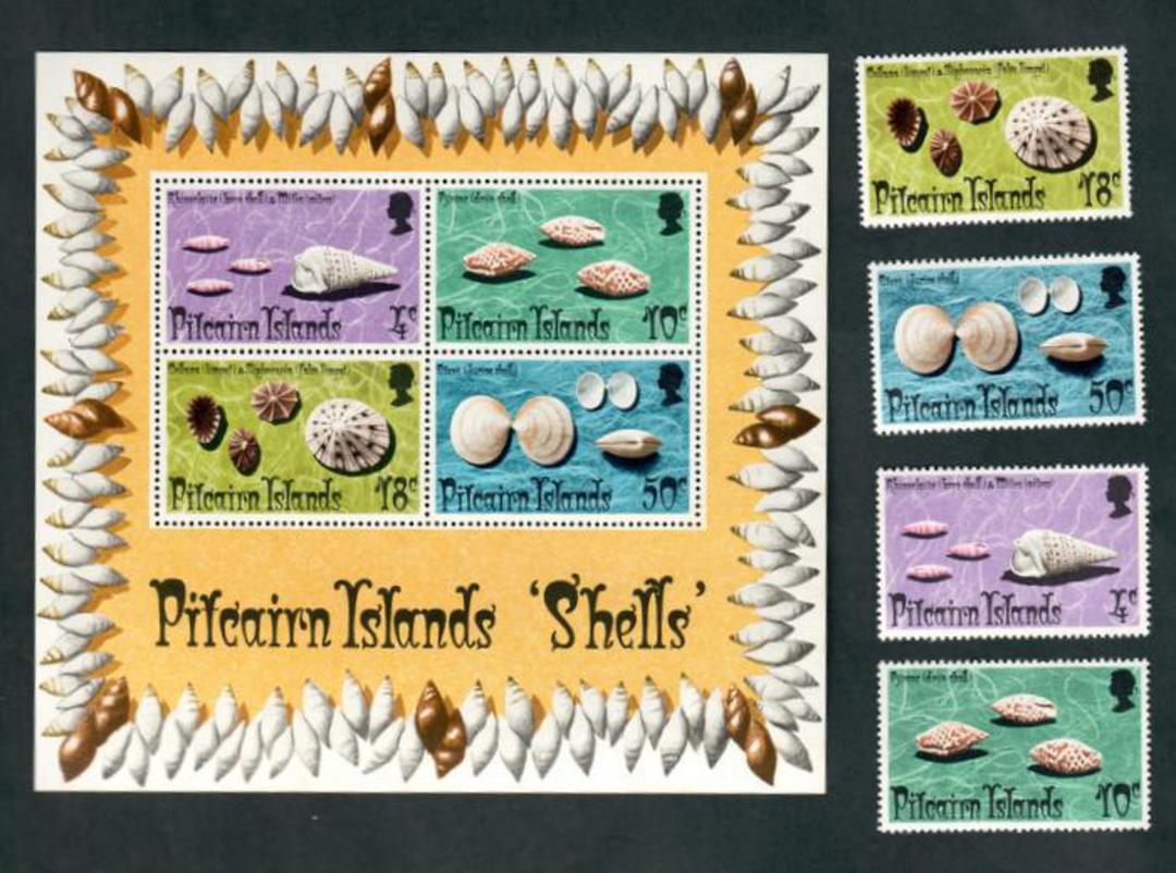 PITCAIRN ISLANDS 1974 Shells. Set of 4 and miniature sheet. - 52320 - UHM image 0
