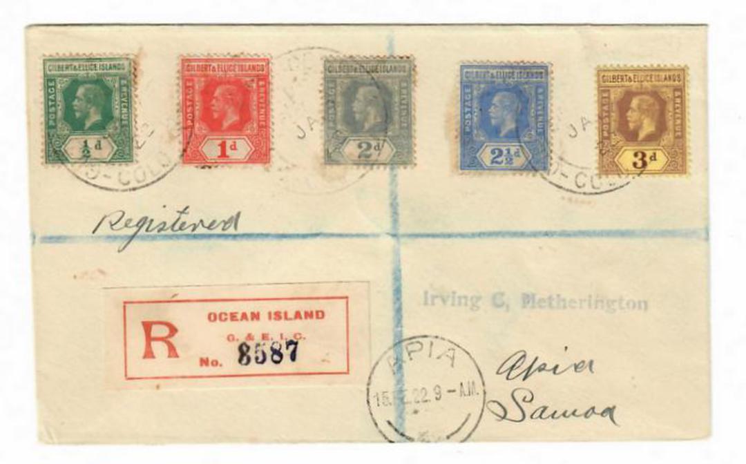 GILBERT & ELLICE ISLANDS 1922 Two Geo 5th registered covers with the definitive set to the 1/-. Addressed from Ocean Island 1/22 image 0