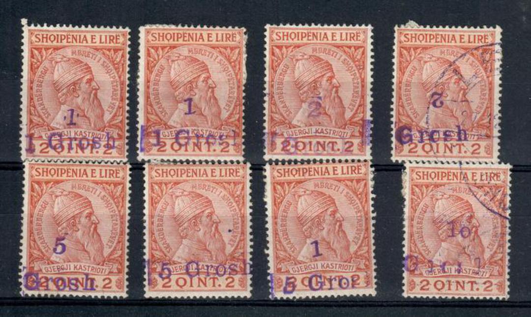 ALBANIA 1914 Handstamps. Selection of 8. Seem to be handstamped locally. Invert and double. Not listed by Stanley Gibbons. - 214 image 0