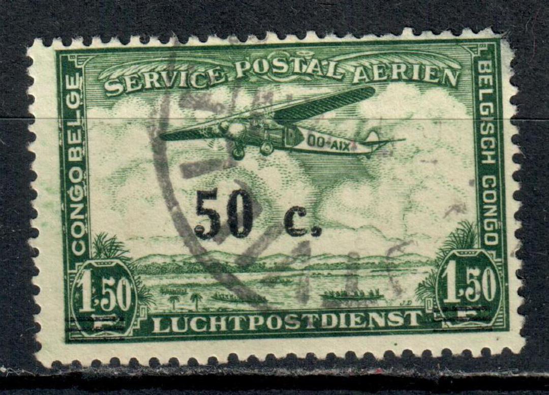 BELGIAN CONGO 1941 Air 50c on 1fr50 Green. The bars in the overprint are misplaced. They are almost invisible and the vertical g image 0