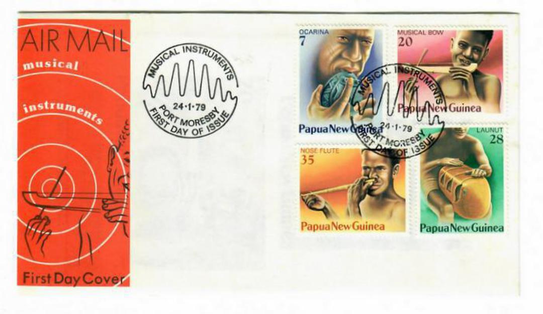 PAPUA NEW GUINEA 1979 Musical Instruments. Set of 4 on first day cover. - 32186 - FDC image 0