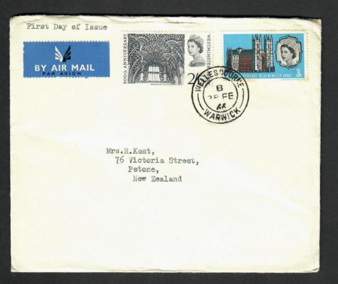 GREAT BRITAIN 1966 900th Anniversary of Westminster Abbey. Set of 2 on first day cover to New Zealand. image 0