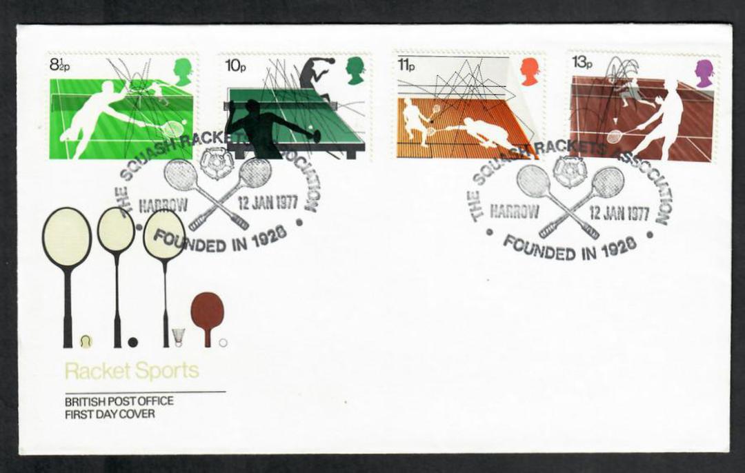 GREAT BRITAIN 1977 Racket Sports. Set of 4 on first day cover. - 530335 - FDC image 0