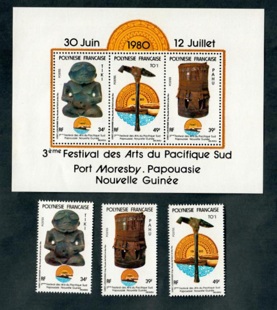 FRENCH POLYNESIA 1980 Third South Pacific Arts Festival. Set of 3 and miniature sheet. - 50626 - UHM image 0