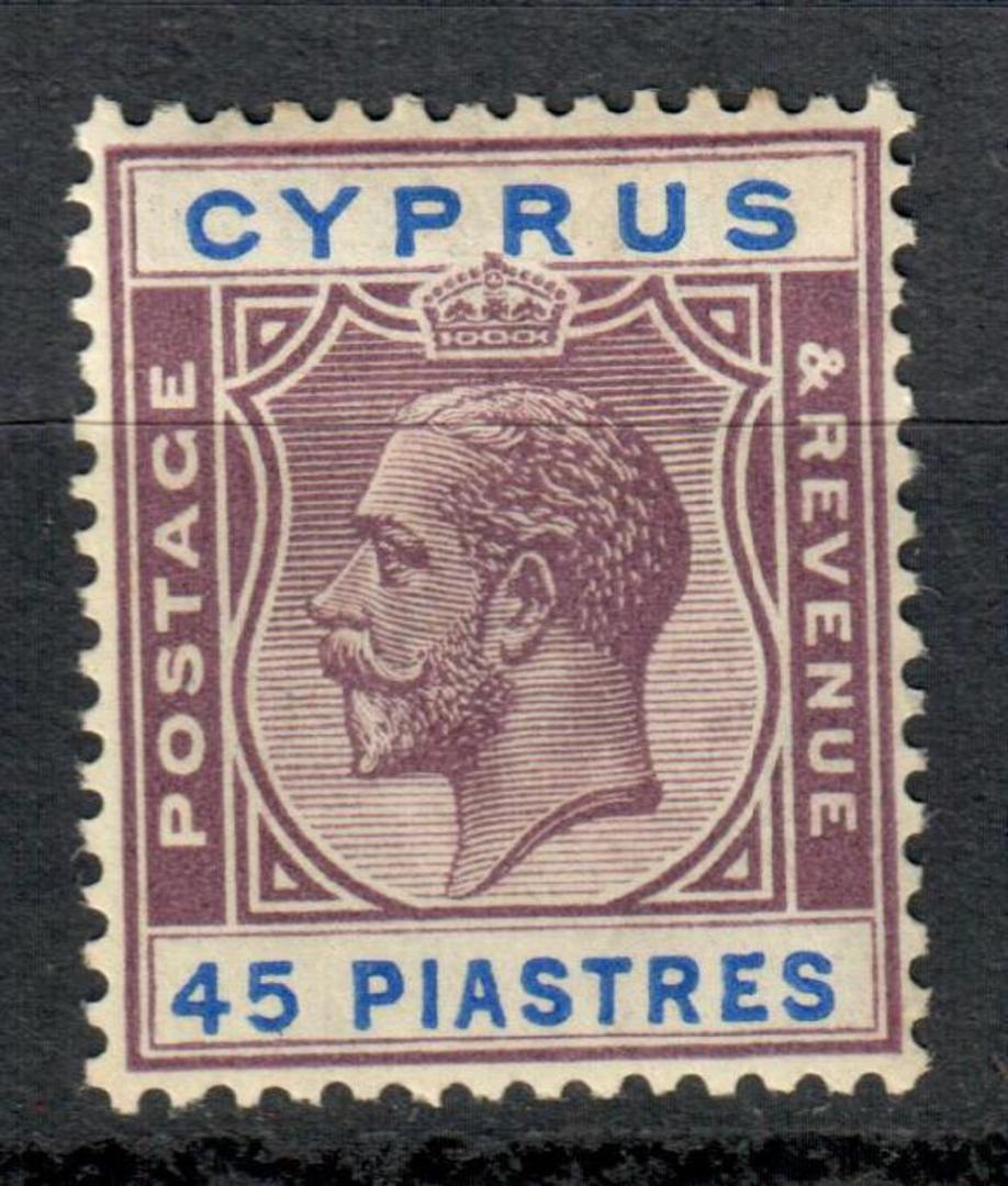 CYPRUS 1921 Geo 5th Definitive 45pi Dill Purple and Ultramarine. Watermark Mult Script CA. Very lightly hinged. - 7533 - UHM image 0