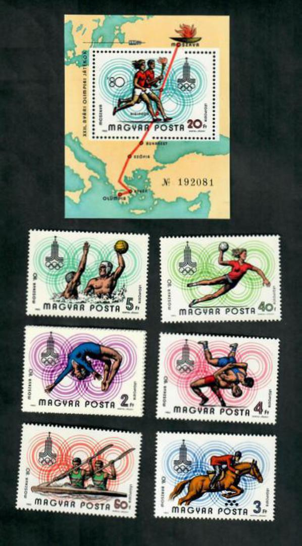 HUNGARY 1980 Olympic Games Moscow. Second series. Set of 7 and miniature sheet. - 51157 - UHM image 0