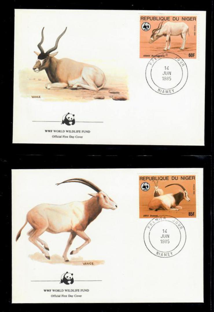 NIGER 1985 World Wildfile Fund. Antelopes. Set of 4 in mint never hinged and on first day covers with 6 pages of official text. image 2