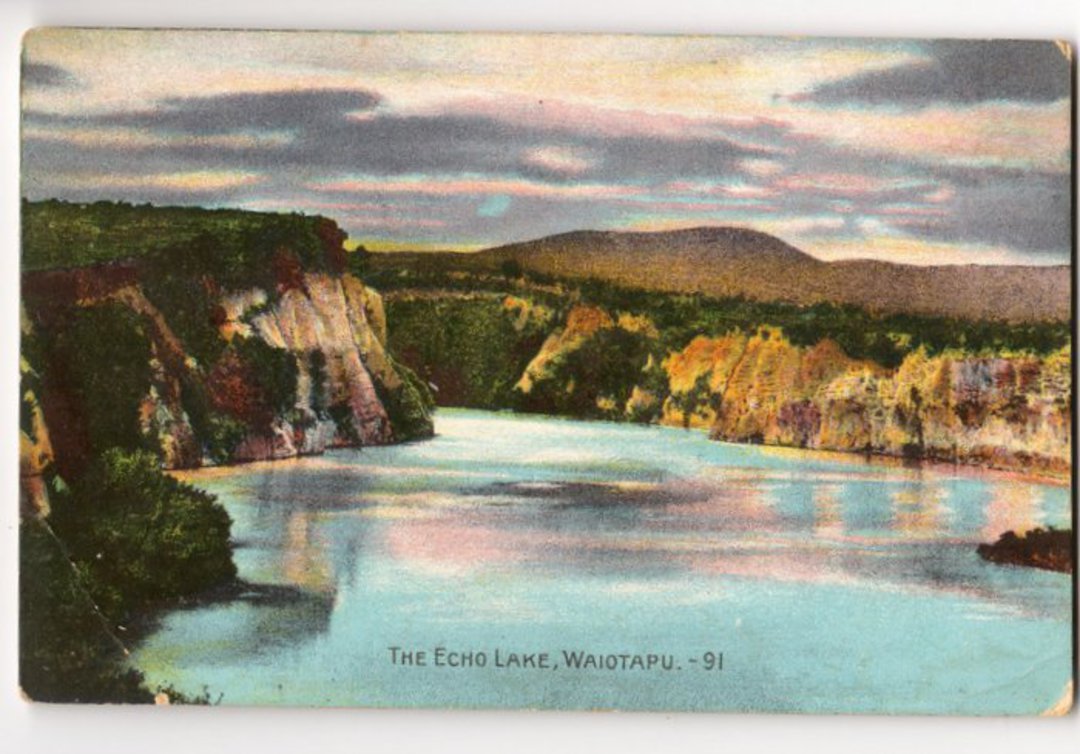 Coloured postcard of The Echo Lake Waiotapu. - 46075 - Postcard image 0