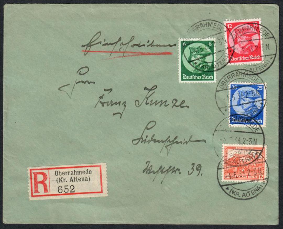 GERMANY 1932 Registered Letter with SG 490-492 and 487. - 31344 - PostalHist image 0