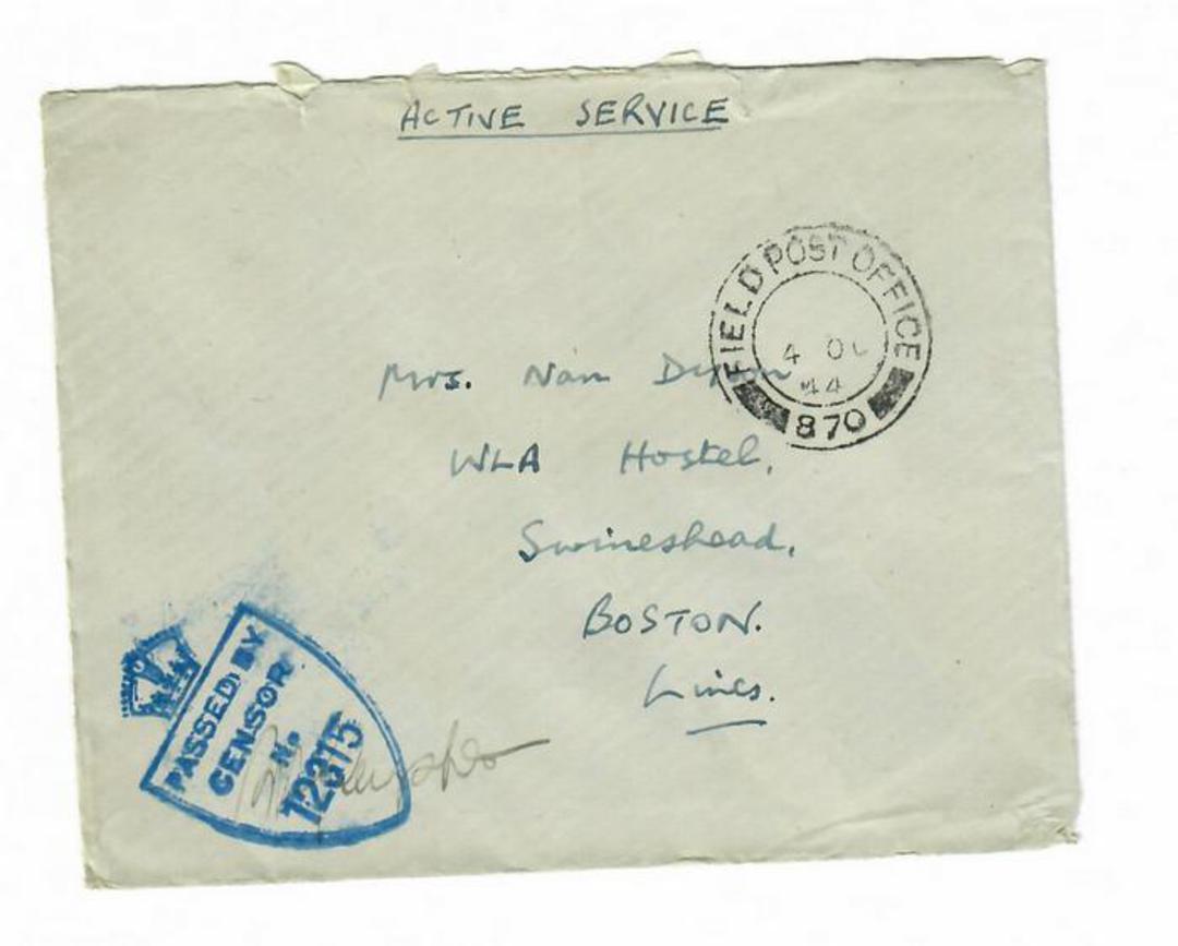 GREAT BRITAIN 1944 Letter to Boston Lincs from Field Post Office 870. Passed by censor 12315. - 30239 - PostalHist image 0
