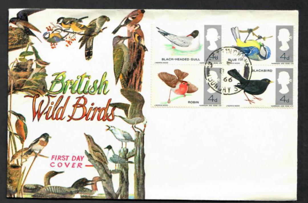 GREAT BRITAIN 1966 Wild Birds. Set of 4 on illustrated first day cover. - 531845 - FDC image 0