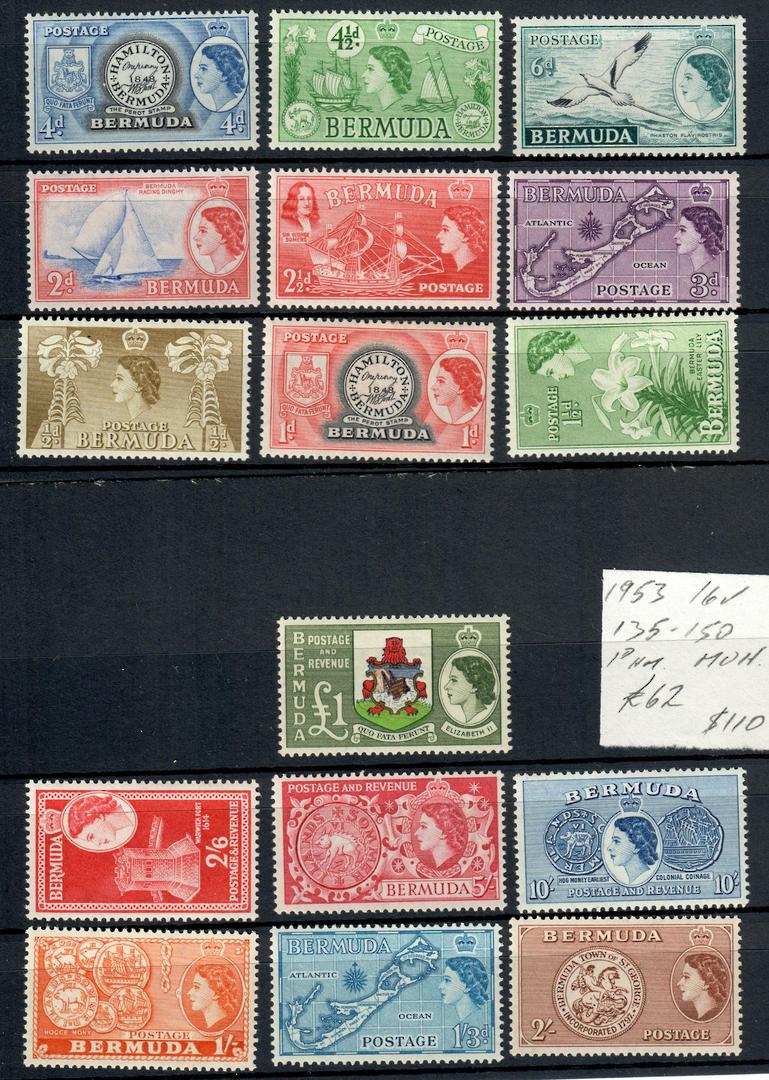 BERMUDA 1953 Elizabeth 2nd Definitives. 15 values in unhinged mint condition. Missing the 8d and 9d. The 1d is hinged. - 20884 - image 0