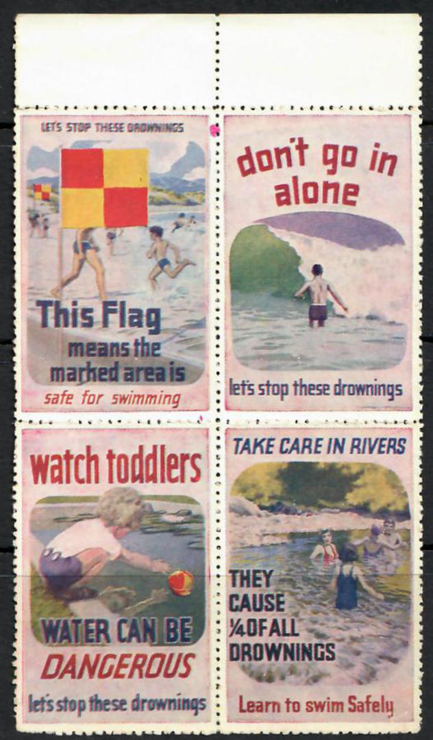 NEW ZEALAND 1955 Stop Drowning. Set of 10 in two blocks of four and one joined pair. - 25679 - Cinderellas image 1