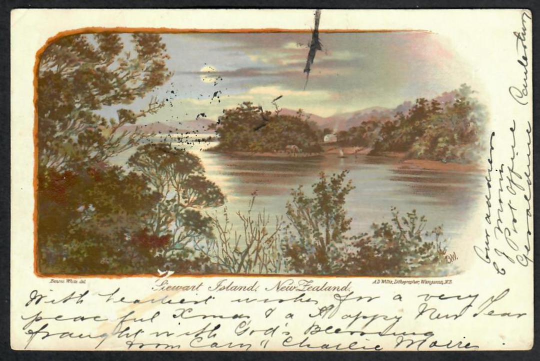 STEWART ISLAND Coloured Postcard by Government Tourist. From Ranitata via Christchurch and Frisco to England. - 69926 - Postcard image 0