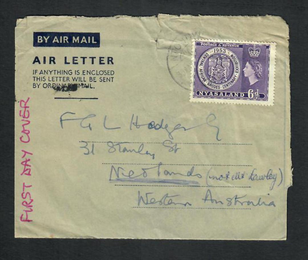 NYASALAND 1953 Aerogramme to Australia. - 31989 - PostalHist image 0