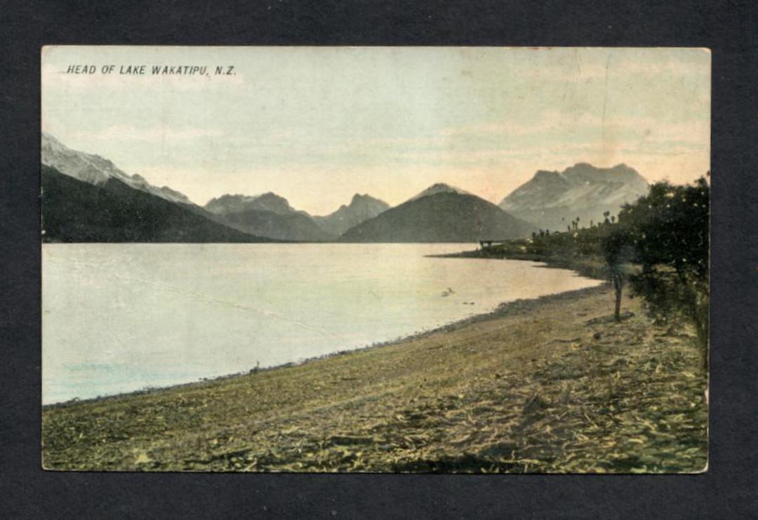 Coloured postcard of the head of Lake Wakatipu. - 49461 - Postcard image 0
