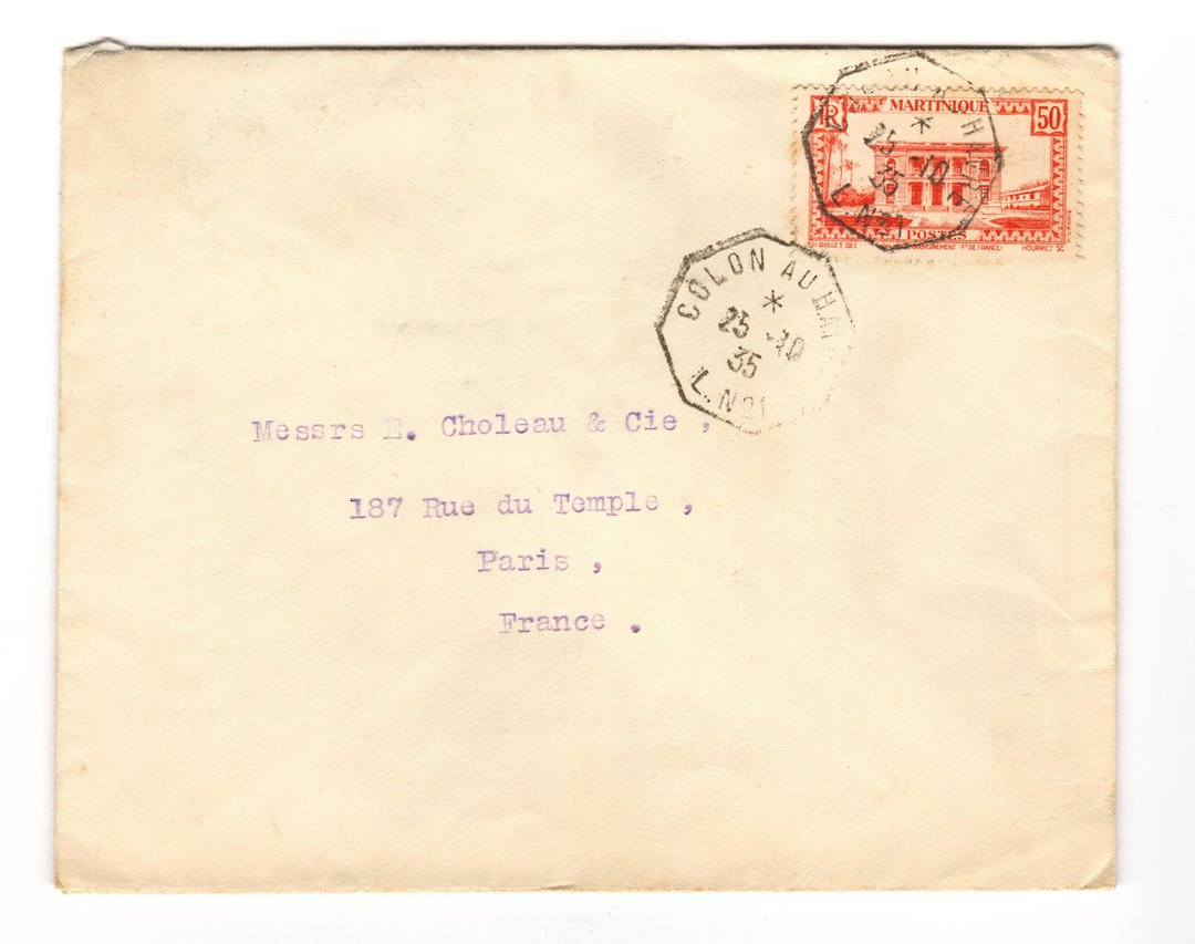 MARTINIQUE 1935 Letter from Colon au Havre to Paris. - 37788 - PostalHist image 0