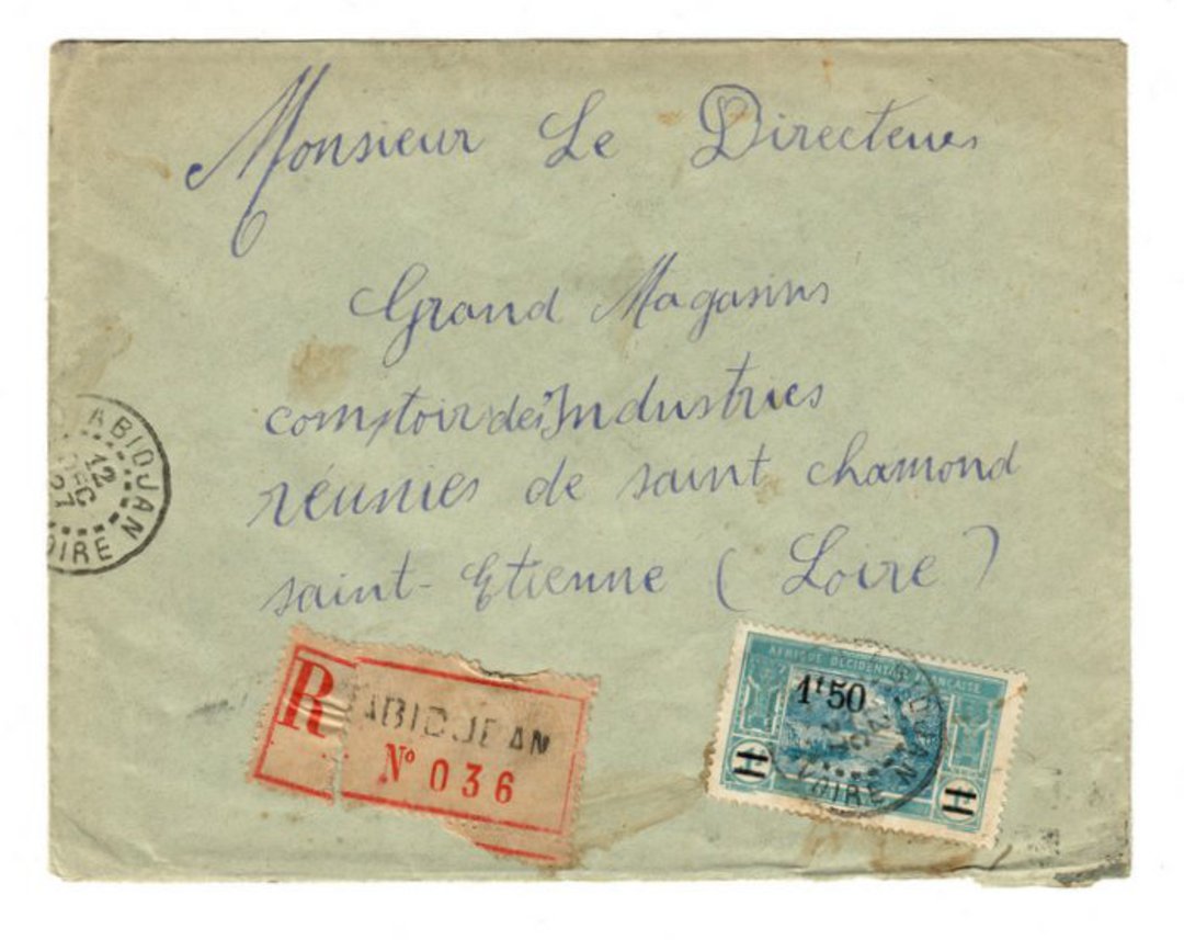 IVORY COAST 1937 Registered Letter from Adidjan to France. - 37637 - PostalHist image 0