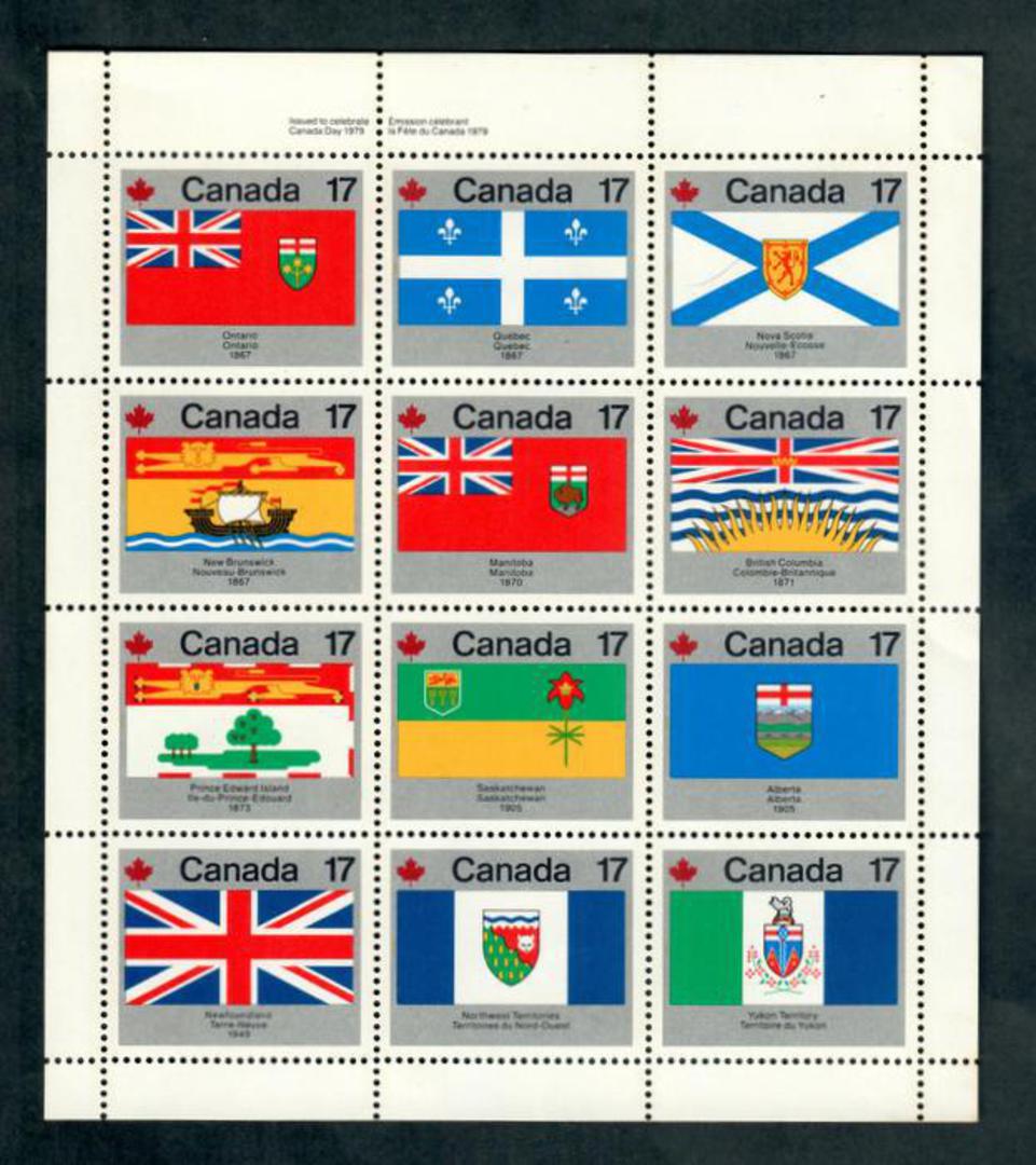 CANADA 1979 Canada Day Flags. Sheetlet of 12. Sheetlet hinged but stamps untouched. - 50623 - UHM image 0