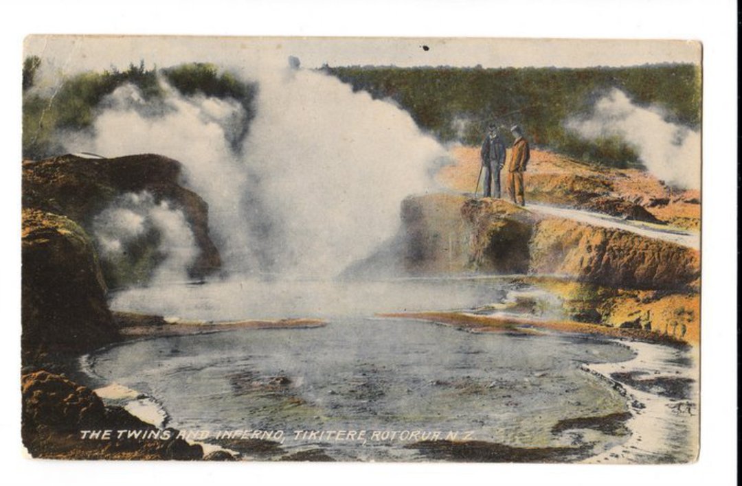 Coloured postcard of the Twins and Inferno Tikitere. - 46128 - Postcard image 0