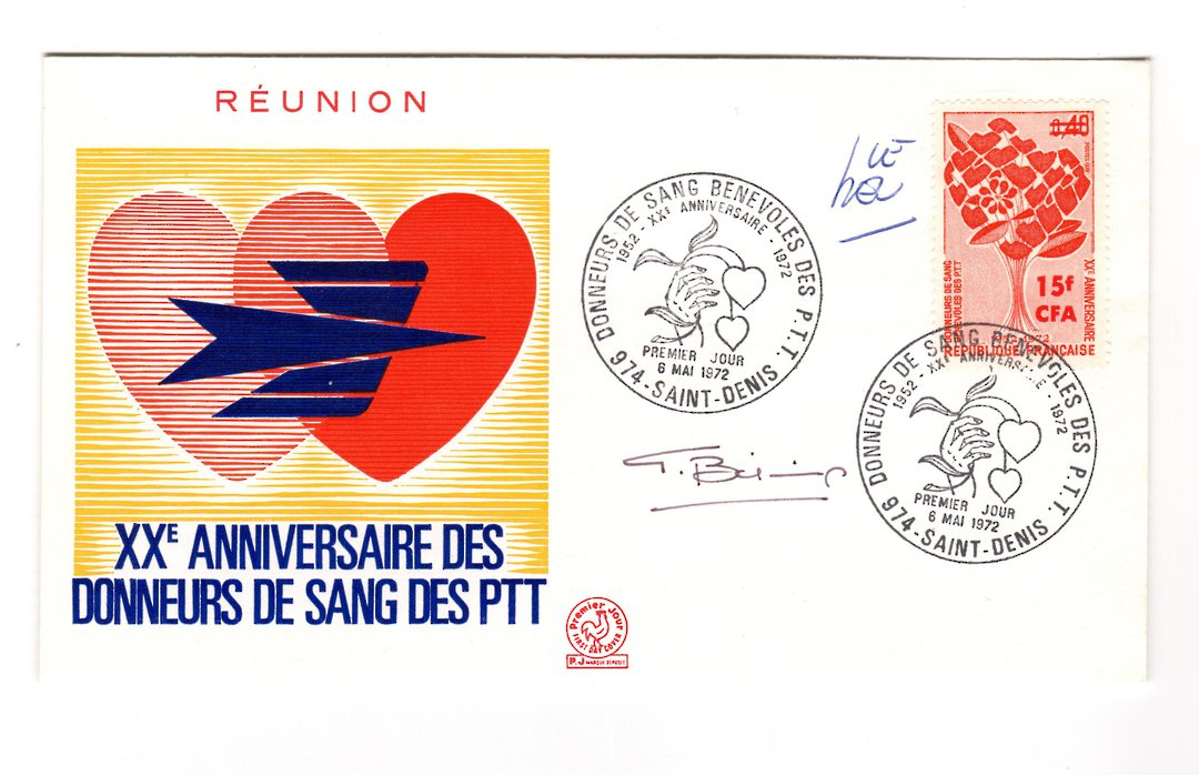 REUNION 1972 Blood Donors on first day cover. - 38171 - FDC image 0