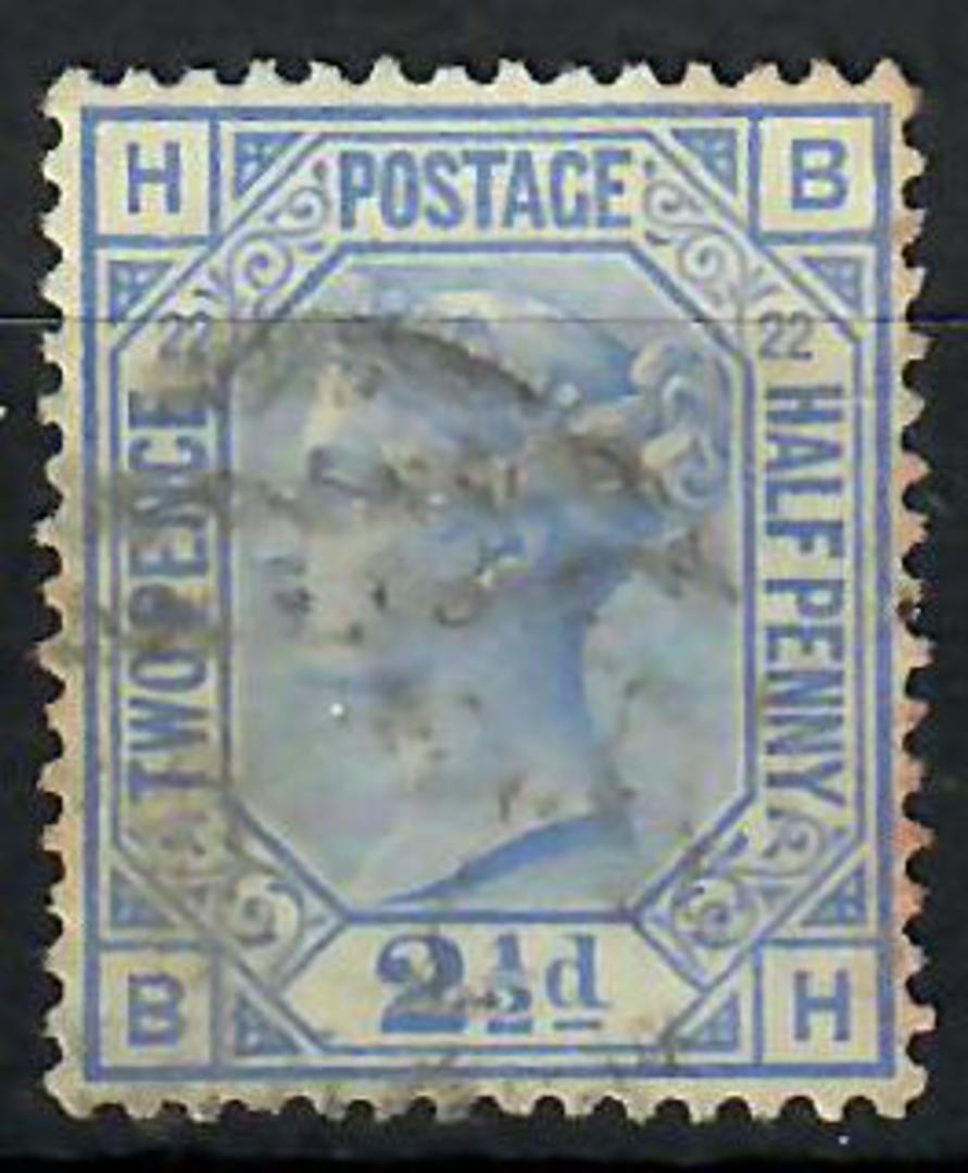 GREAT BRITAIN 1880 2Â½d Blue. Plate 22. Good perfs. Light postmark. Letters HBBH. - 70386 - Used image 0