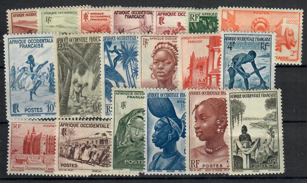 FRENCH WEST AFRICA 1947 Definitives. Set of 19. One stamp (cat £2.30) is damaged and will be replaced or a better price negotiat image 0