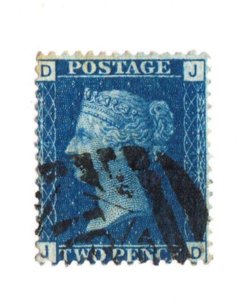 GREAT BRITAIN 1858 2d Deep Blue.Thin Lines.Plate 14. Letters DJJD. Dull corner. Heavy postmark. - 70423 - Used image 0