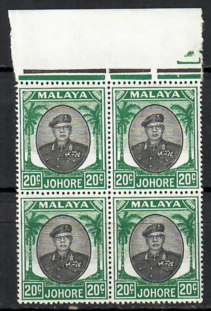 JOHORE 1949 Definitive 20c Black and Green. Block of 4. - 70922 - UHM image 0