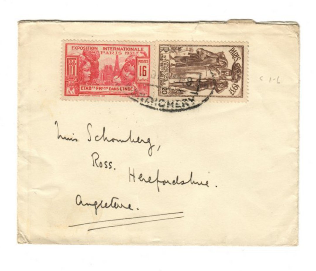 FRENCH INDIAN SETTLEMENTS 1938 Letter from Pondicherry to England. - 37514 - PostalHist image 0