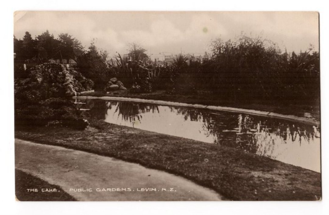 Real Photograph by Aitken of the Lake the Public Gardens Levin. - 69550 - Postcard image 0