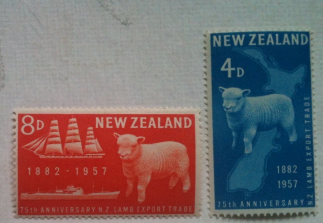 NEW ZEALAND 1957 Lamb Export. Pair. - 323 - UHM image 0