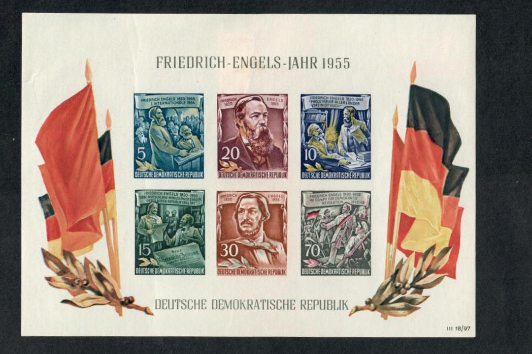 EAST GERMANY 1955 135 Anniversary of the Birth of Engels. Miniature sheet. Bad hinge remains. - 19832 - Mint image 0