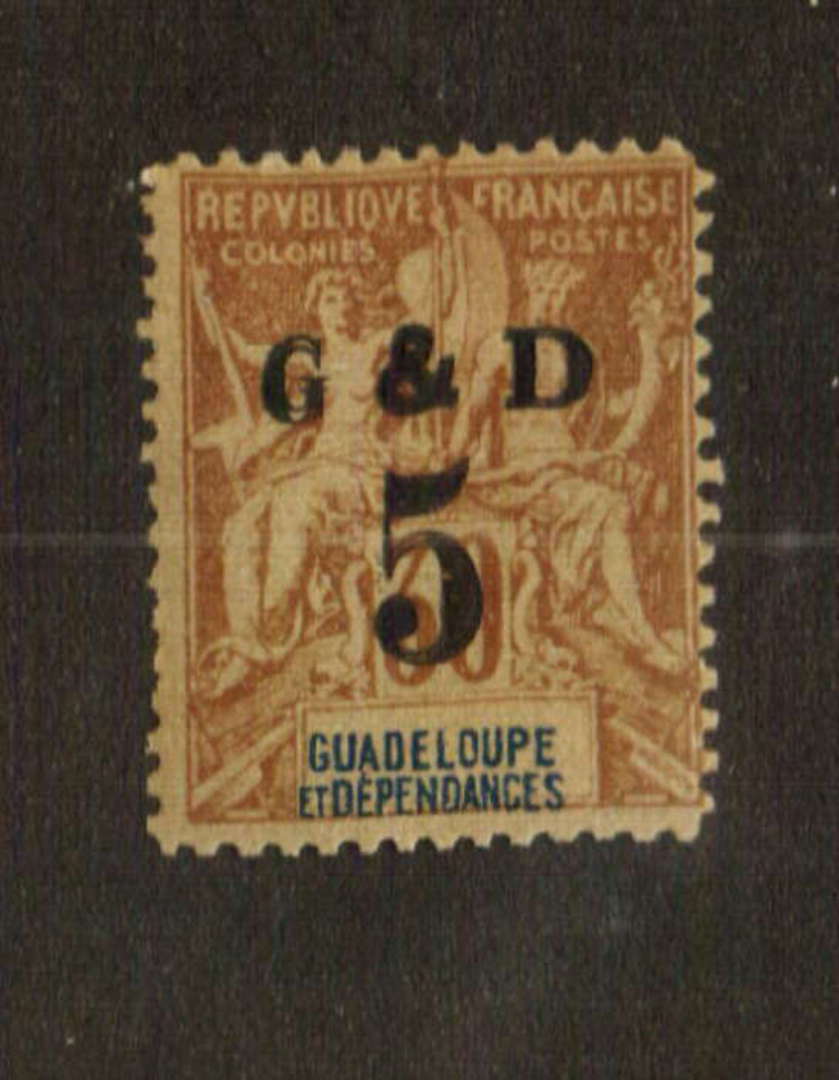 GUADELOUPE 1903 Definitive Surcharge 5c on 30c Cinnamon on drab. Unlisted error in the overprint. - 74534 - Mint image 0