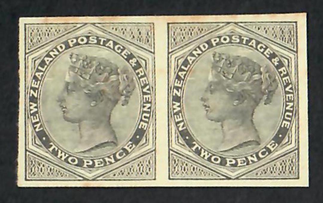 NEW ZEALAND 1882 Victoria 1st Second Sideface. Proof of the 2d in black. Pair. - 74151 - Proof image 0