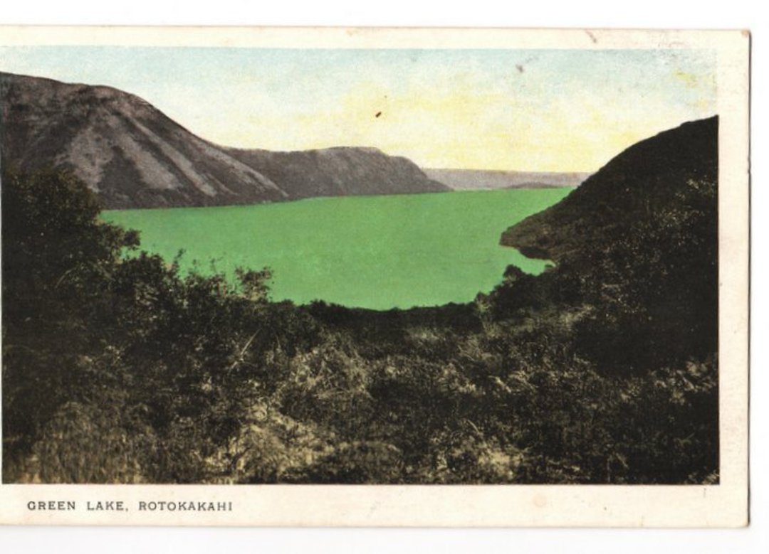 Coloured postcard of Green Lake Rotokakahi. - 245910 - Postcard image 0