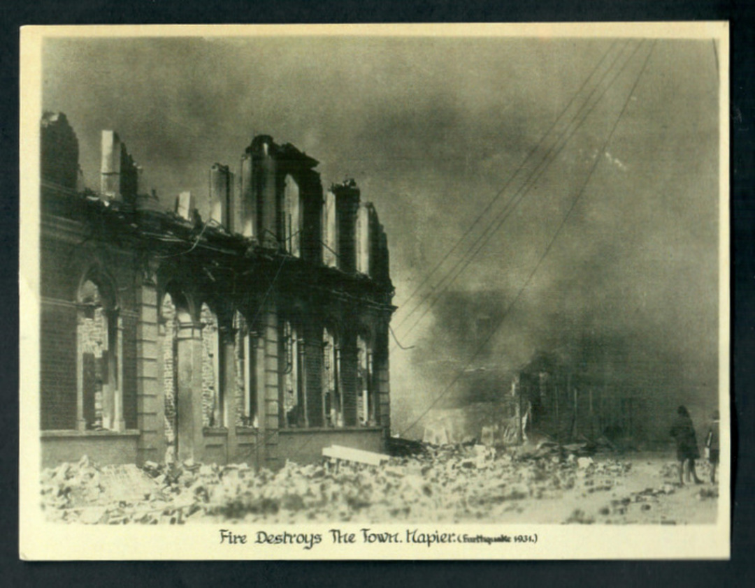 Photograph. Fire Destroys the Town Napier Quake. - 47976 - Postcard image 0