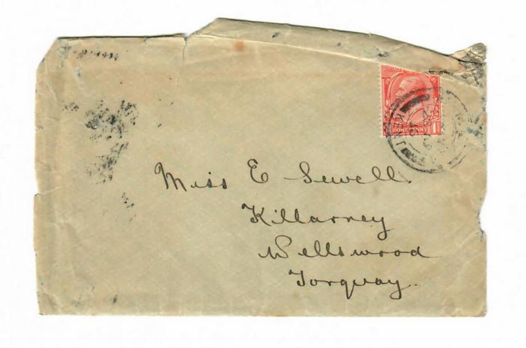 GREAT BRITAIN 1916 Postmark TORQUAY Backstamp on cover. - 31186 - PostalHist image 0