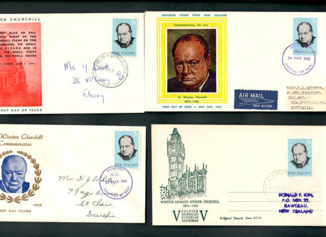 NEW ZEALAND 1965 Sir Winston Churchill on four different illustrated first day covers. - 36367 - FDC image 0