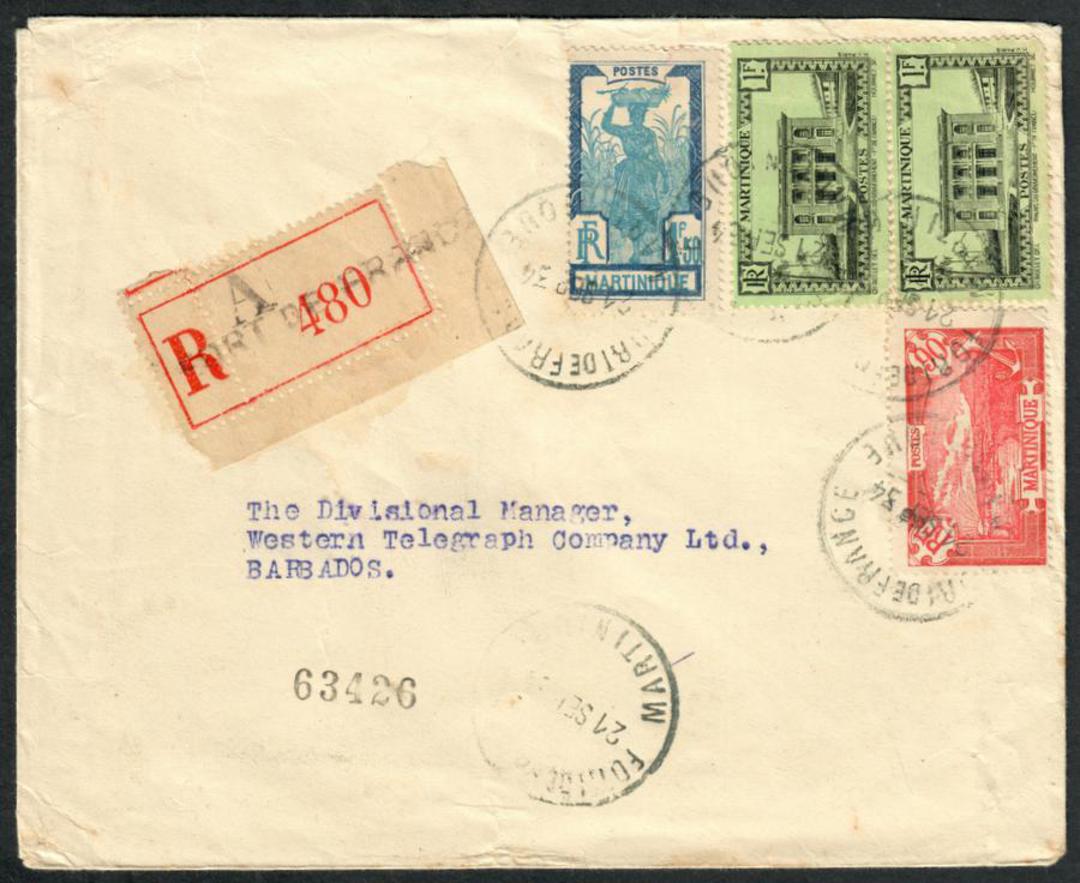 MARTINIQUE 1934 Registered Letter from Fort de France to Barbados. - 531274 - PostalHist image 0