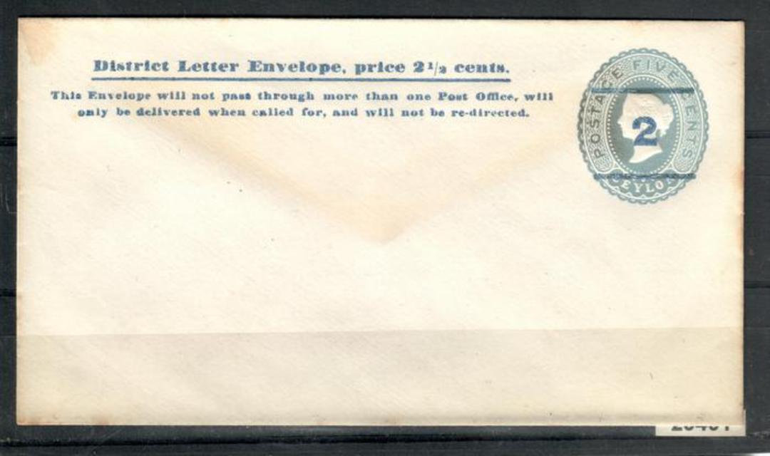 CEYLON District Letter Envelope priced at 2.5 cents with printed 5 cent Queen Victoria overprinted with bars and 2. Some gum sta image 0