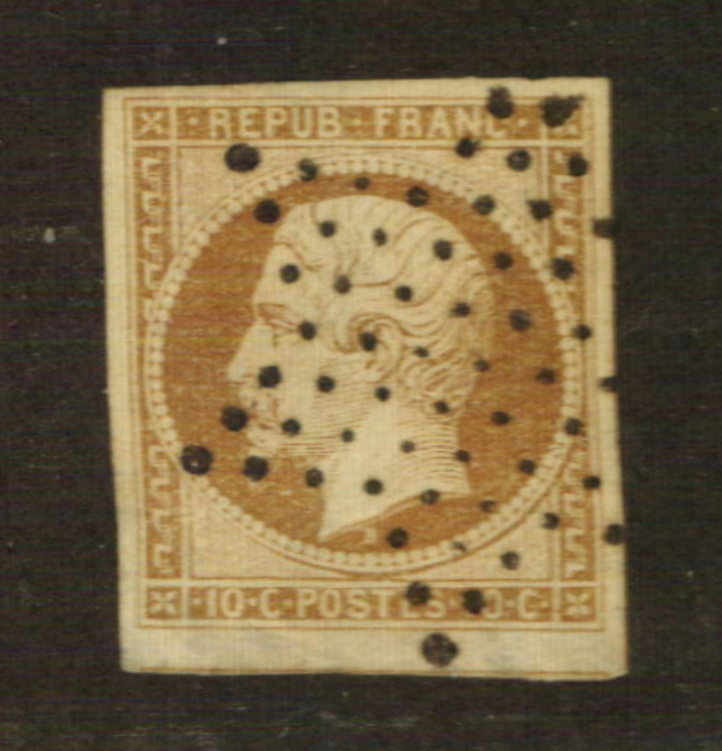 FRANCE 1852 Definitive 10c Bistre-Brown. Four huge margins. Postmark Star of dots. - 76204 - VFU image 0