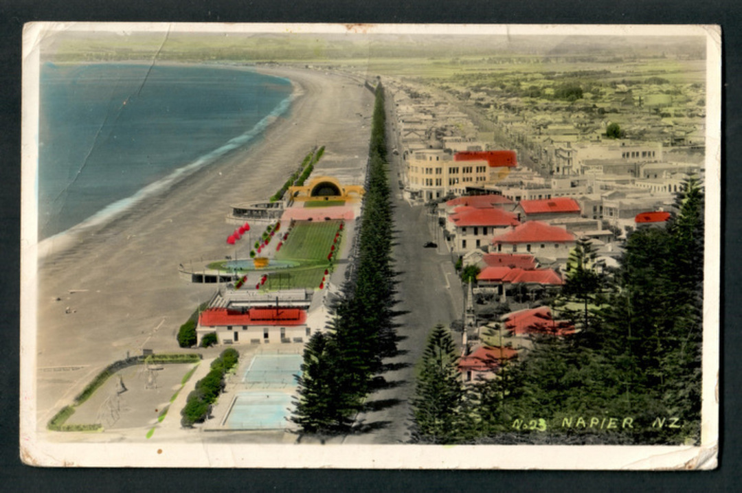 Post earthquake Coloured postcard of Napier. Two copies of virtually the same card but there are some differences. - 47905 - Pos image 0