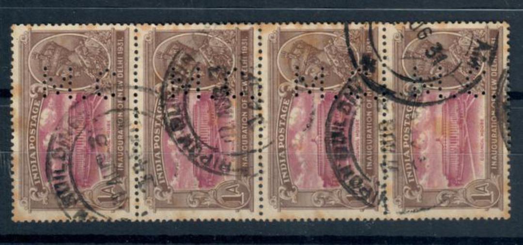 INDIA 1931 Inaugueration of New Delhi 1a. Strip of 4 with Perfin M C . - 20457 - Used image 0