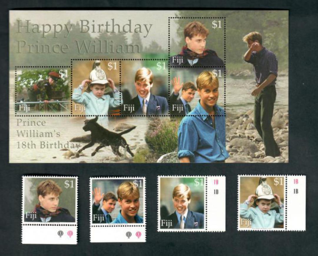 FIJI 2000 18th Birthday of Prince William of Wales. Set of 4 and miniature sheet. - 52306 - UHM image 0