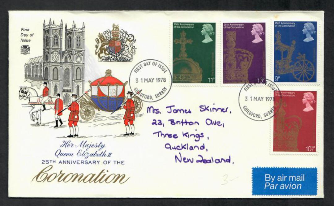GREAT BRITAIN 1978 25th Anniversary of the Coronation. Set of 4 on first day cover. - 130996 - FDC image 0
