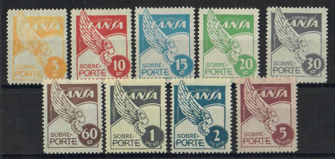 COLOMBIA Private Air Company LANSA 1950 Definitives. Set of 9. The 1p would appear to have no network. Refer note in Stanley Gib image 0