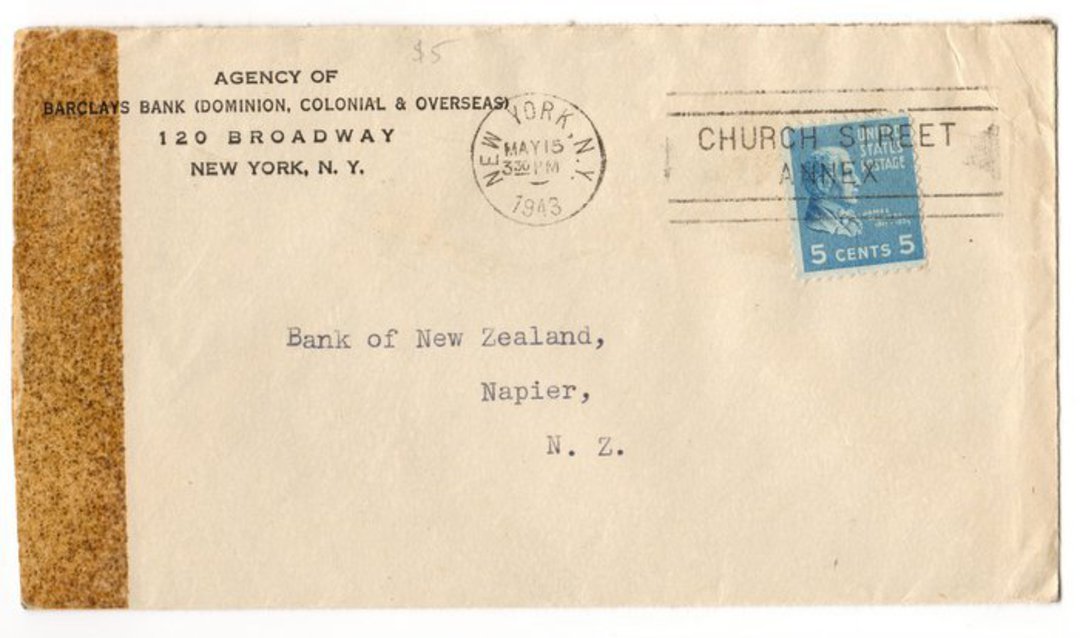 USA 1943 Letter to New Zealand. Opened by censor but no censor marks. Unusual. image 0