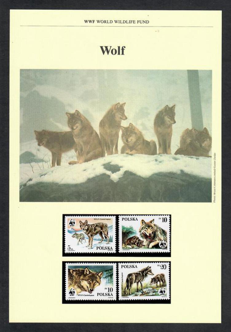 POLAND 1985 World Wildfile Fund. Wolf. Set of 4 in mint never hinged and on first day covers with 6 pages of official text. The image 0